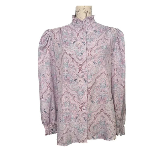 Vintage Ruggeri 70s Button Front Paisley Floral Boho Top Size 16 Lightweight - Picture 9 of 9